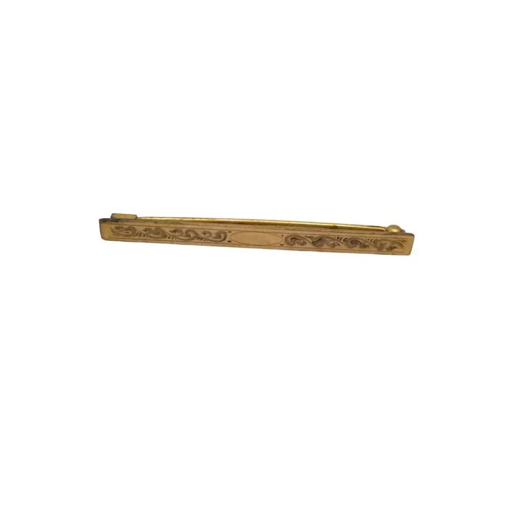 Antique Gold Filled Floral Engraved Bar Pin C Clasp